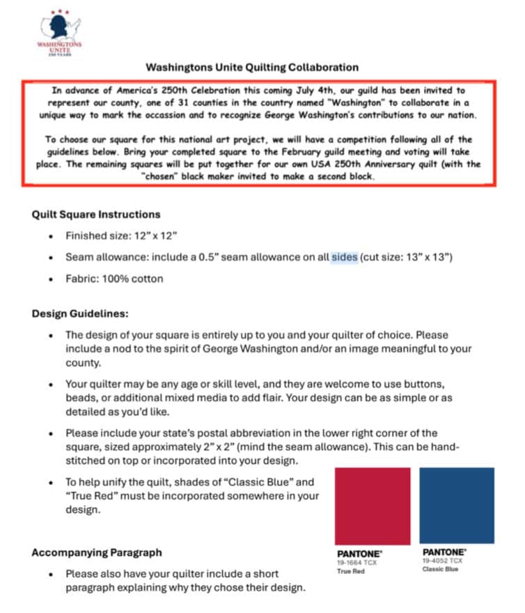 Washington Block Instructions